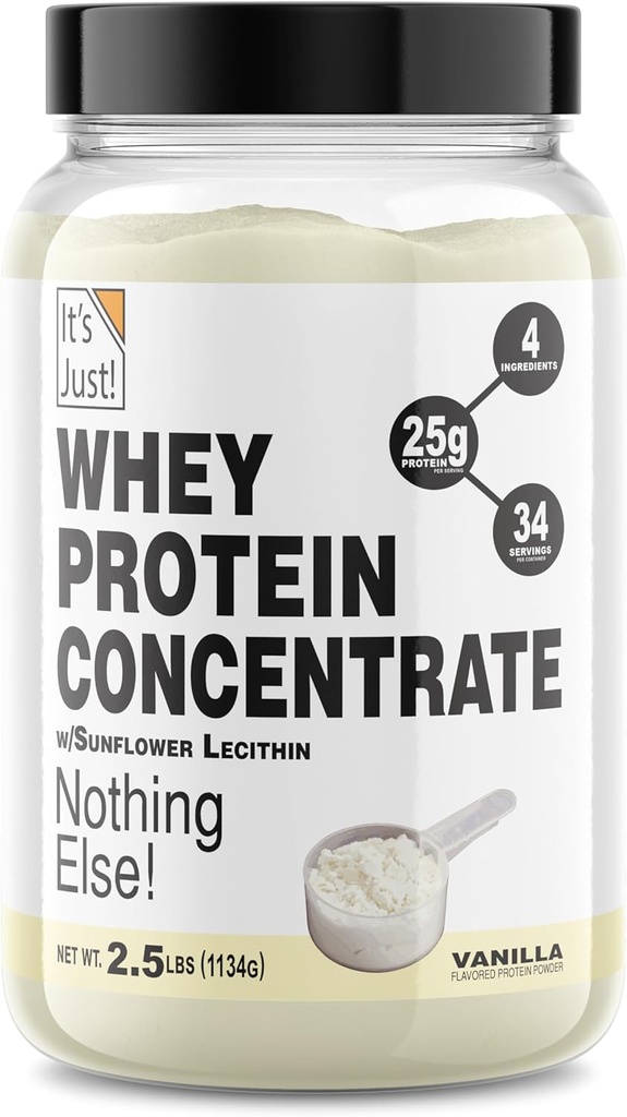 Det er bare! - 100% Whey Protein koncentrat, Lavet i USA, Premium WPC- 80, Natural Vanilla Flavor (2,5 Pund, Vanilla)