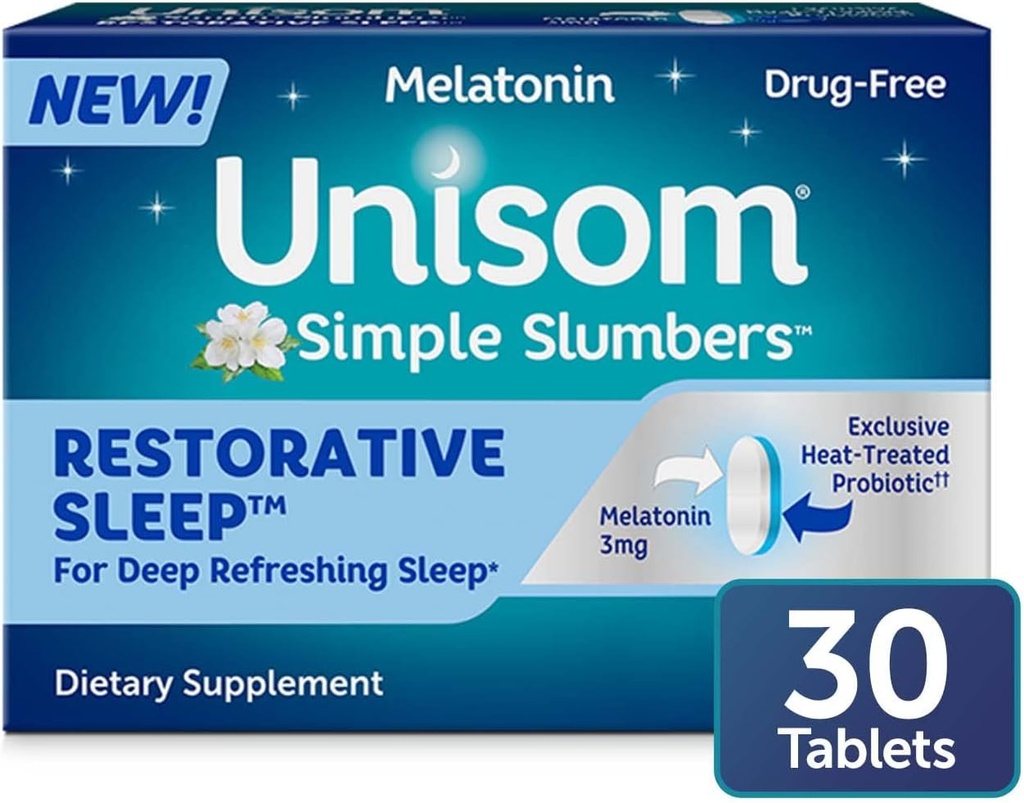 Unisom Simple Slumbers Restorative Sleep Tablets 30- Count, Melatonin 3 mg
