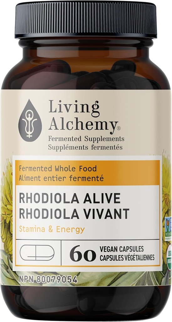 Rhodiola Rosea Supplement med Astragalus & Gurkemeje - Kognitiv, Atletisk Performance, & Adrenal Energy Support til mænd og kvinder - Vegan, ikke-GMO - Living Alchemy, 60 Pcs