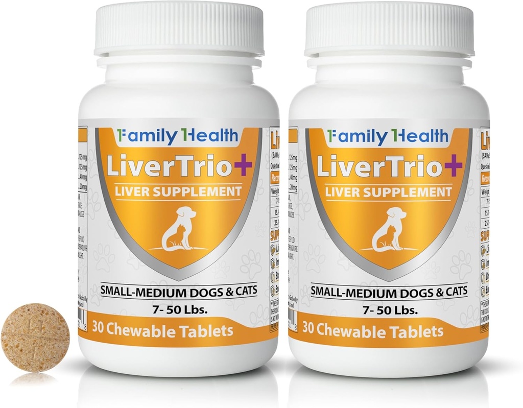 Omfattende leversupplement (2 pakning - 60ct), Kombinerende samme, SPC, Silybin A + B, Gluathion, Chew Tabs for Dogs 30Ct (2X små - Medium)