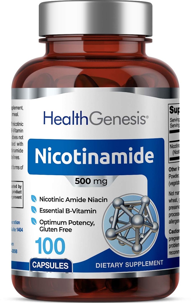 B-3 Nicotinamid 500 mg 100 Caps - Nicotinsyre Niacin Natural Flush- Free Vitamin Formel - Understøtter hud celle sundhed