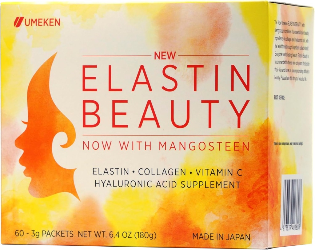 Umeken Elastin Beauty Powder supplement med Collagen Peptider, Hyaluronsyre, C-vitamin og Mangosteen Frugt, Kvinder Sundhed og Wellness, 1 måned Supply, 60 Pakker