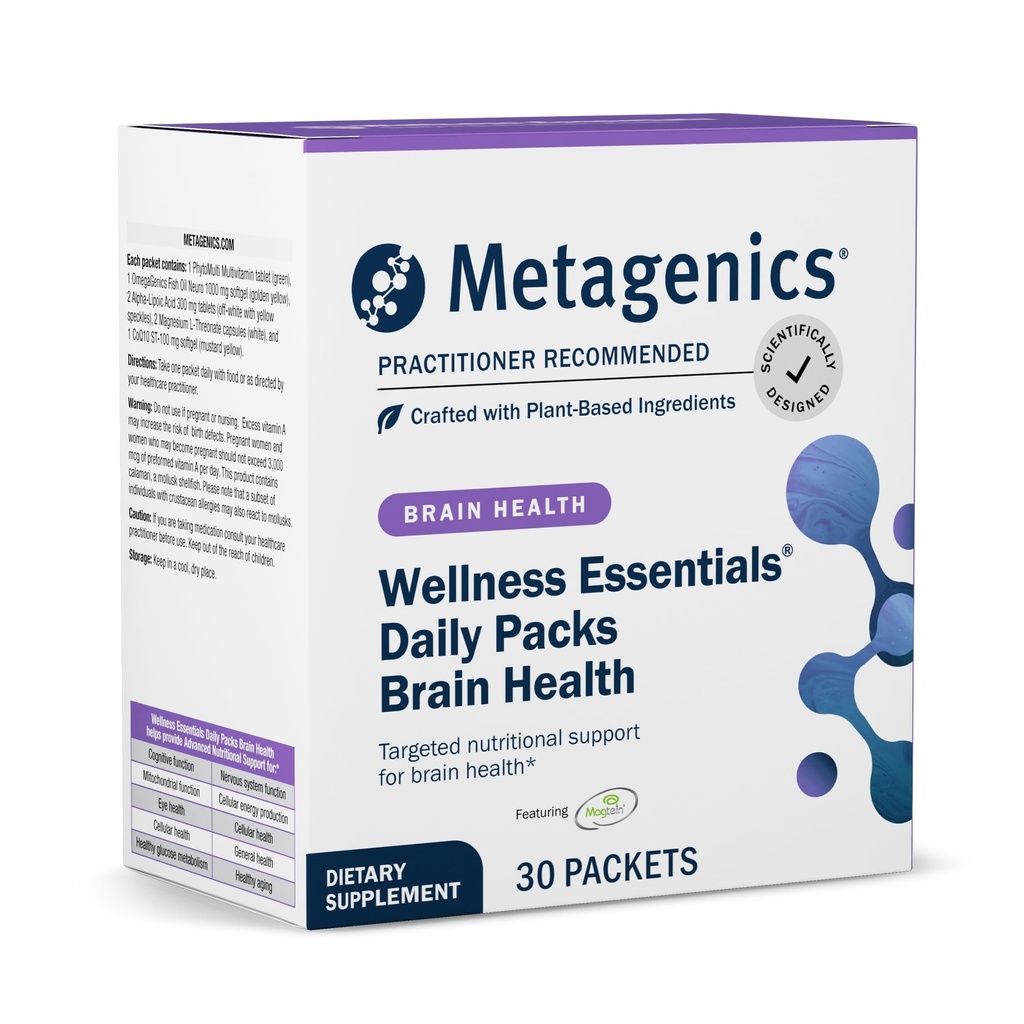 Metagenics Wellness Essentials Brain Health - Omfattende daglige multivitamin pakker * - med Alpha Lipoic Acid, Biotin, DHA, Folate & CoQ10 - Understøtter hukommelse, fokus og hjerne funktion * - 30 pakker
