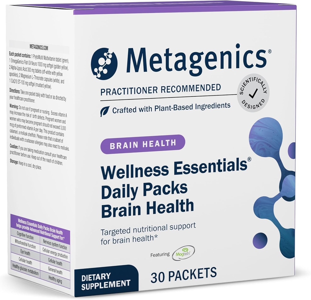 Metagenics Wellness Essentials Brain Health - Omfattende daglige multivitamin pakker * - med Alpha Lipoic Acid, Biotin, DHA, Folate & CoQ10 - Understøtter hukommelse, fokus og hjerne funktion * - 30 pakker