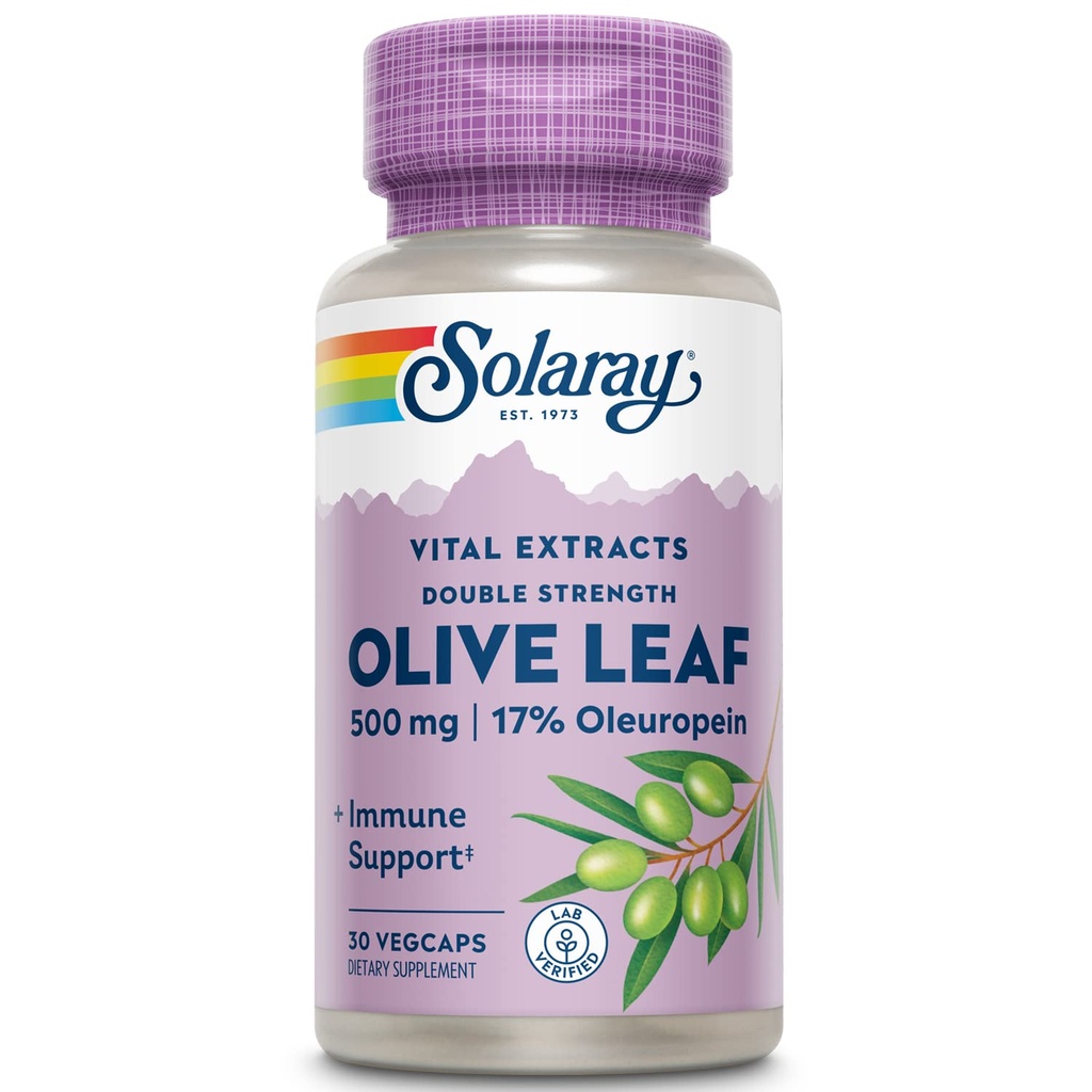 SOLARAY Garanteret potens Olive Leaf Extract Double Strength, Veg Cap (Btl- Plastic) 500mg