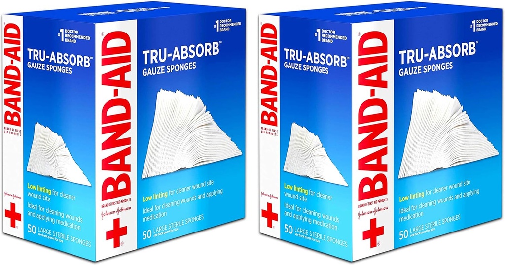 Band Aid Brand Førstehjælp Produkter Tru- Absorb Steril Gauze Sponges til rengøring og Cushioning Sår, Low- Lint Design, 4 inches med 4 inches, 50 Greve (Pack of 2)