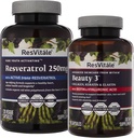 ResVitale Beauty 3 - Hudpleje supplement med Collagen, Keratin & Elastin - 90 Kapsler & Resveratrol 250 mg - Resveratrol supplement til mænd og kvinder - 120 Veggie kapsler