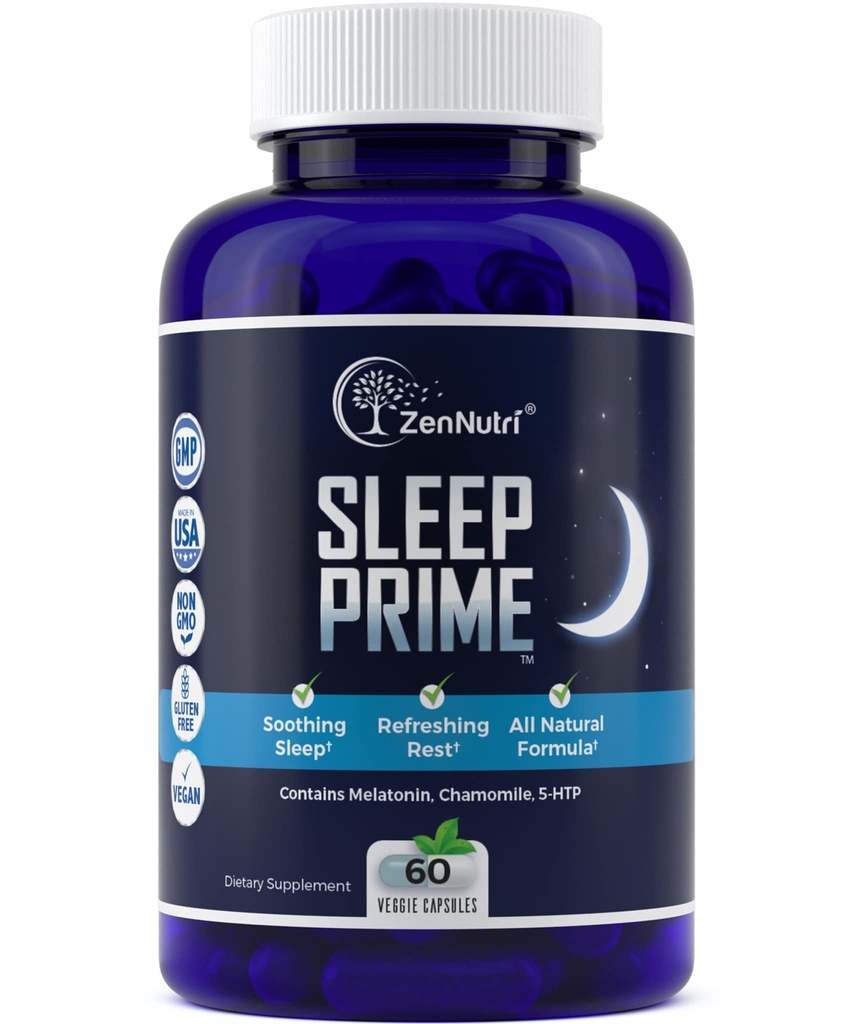 Sove Prime Vegansk Natural Sleep Aid for Adult Extra Strength - Deep Sleep Supplement - Urtepiller - Stress Relief - Melatonin, GABA - 60 Veggie caps