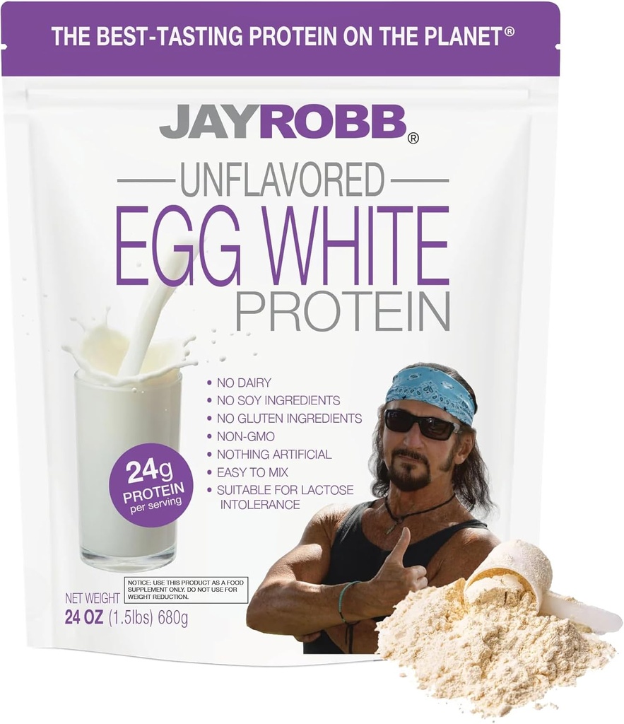 JAYROBB Unflavored Egg White Protein 24 oz, 1,5 Pound Bag