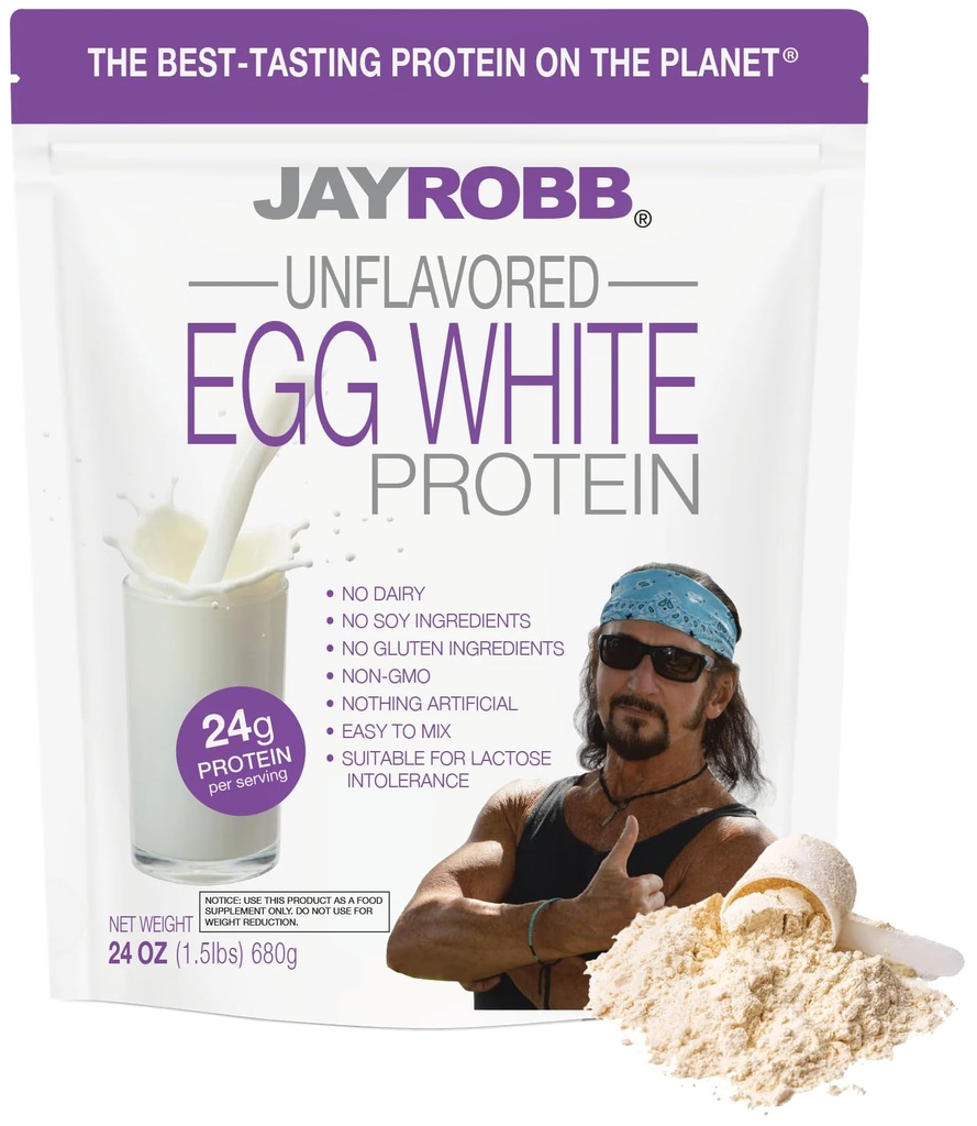 JAYROBB Unflavored Egg White Protein 24 oz, 1,5 Pound Bag