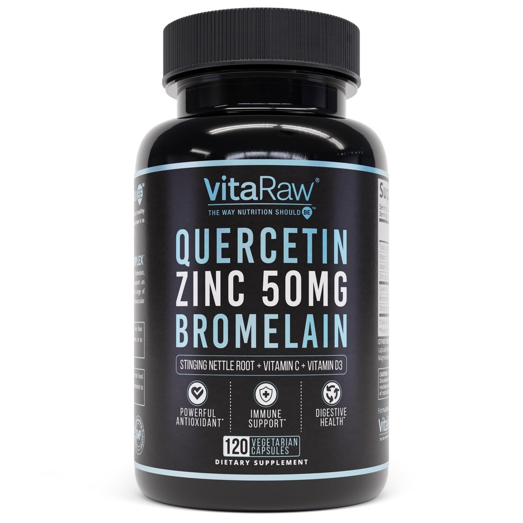 Quercetin med bromelain 500mg kapsler, understøtter immunrespons, fælles comfort, & Samlet wellness - vitamin C, zink 50mg, & vitamin D3 5000 IE - immunforsvar piller