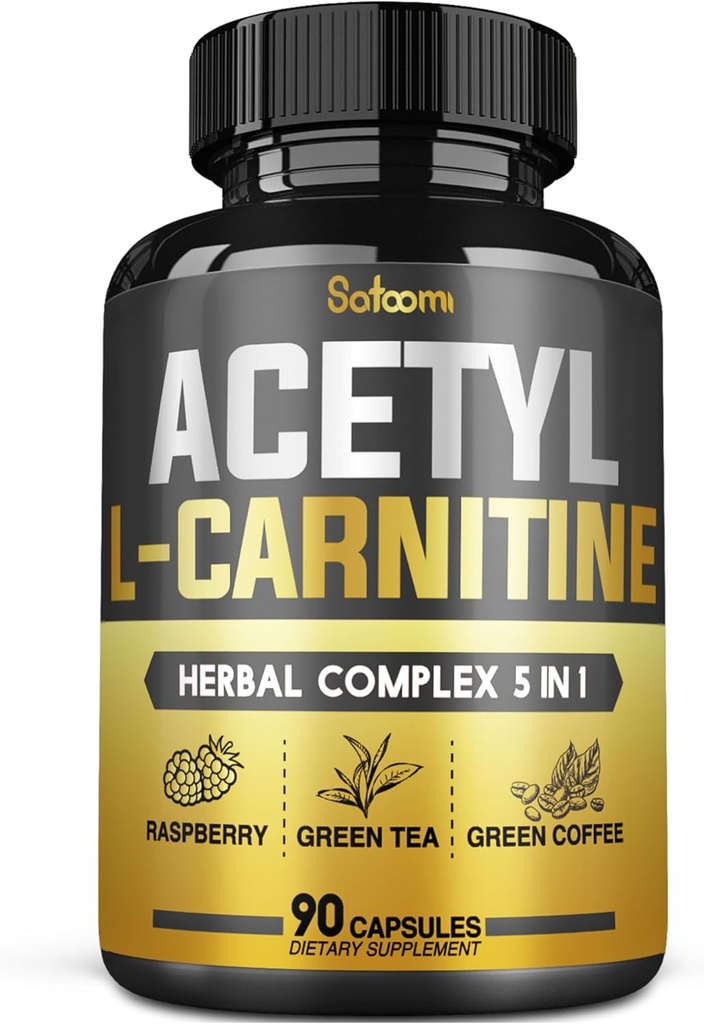 5in1 Acetyl L- Carnitin Complex kapsler - 2600mg daglig - Krop, hjerne og immunforsvar - Kombineret Alpha Lipoic Acid, Green Tea, Green Coffee Bean & Raspberry Ketoner - 90 Tæller for 3 Måned