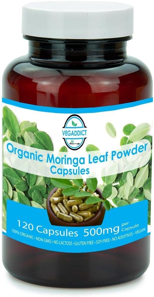 Certificeret Organic 100% Raw & Pure Moringa Leaf Powder Capsules Name 124; Moringa Oleifera