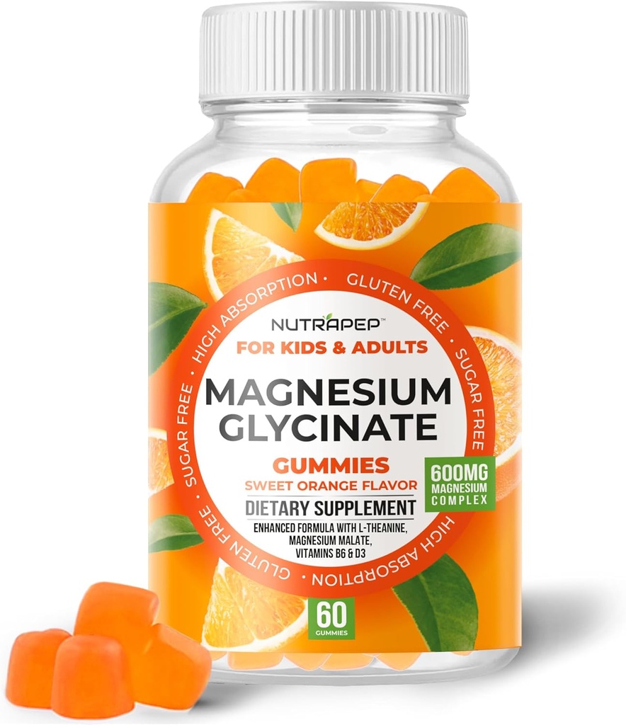Magnesium Glycinate Gummies for Kids & Voksnes Kvinder & Mænd - Sukker Free Gluten Free Non- GMO Vegan Chewable Supplement