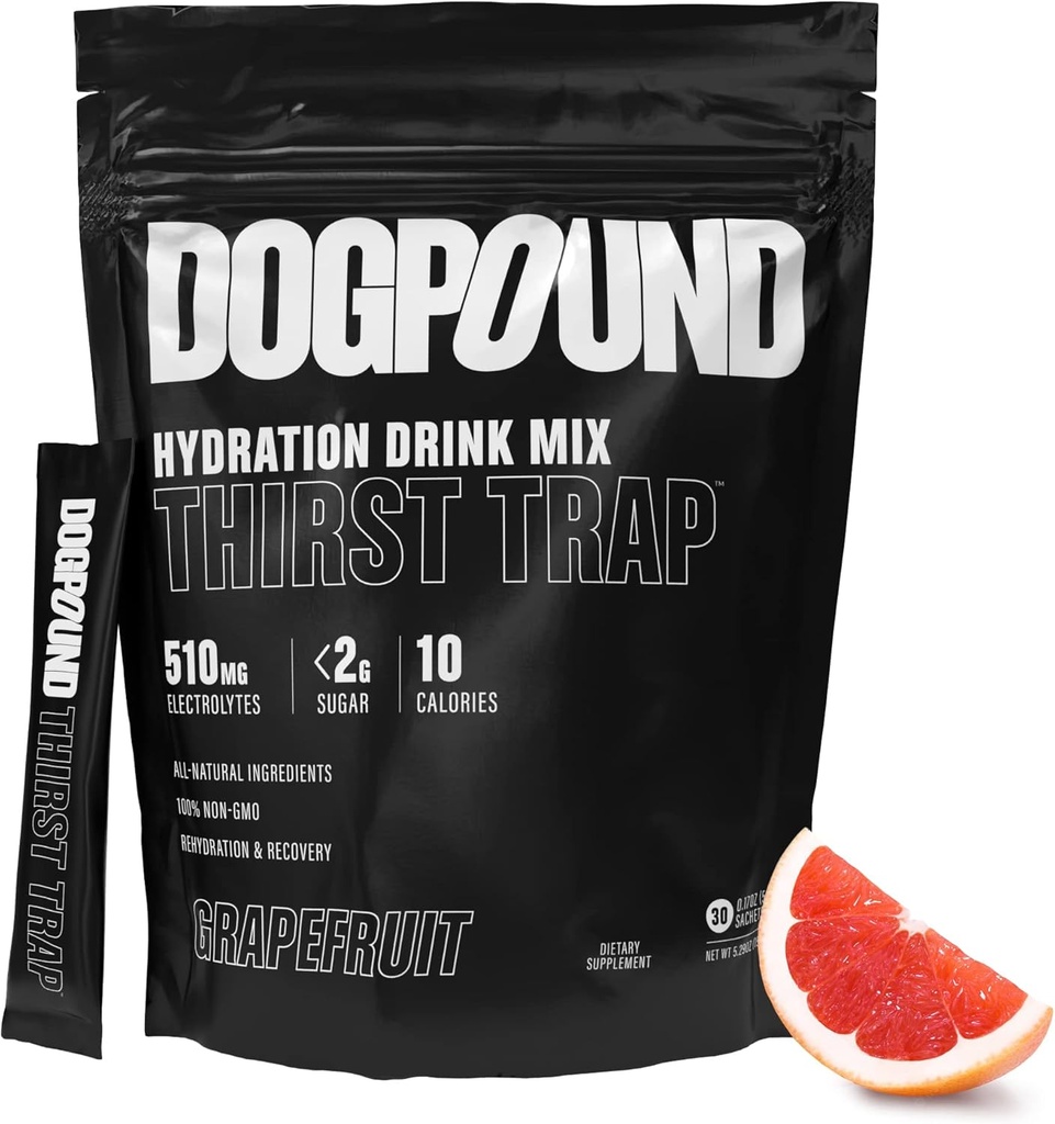 DOGPOUND Tørst Trap • 124; Hydration Supplement • 124; Elektrolyte Drink Mix til træning & Nightlife Recovery • 124; Grapefrugt • 124; 10 kalorier • 124; 30 Easy Open Sticks