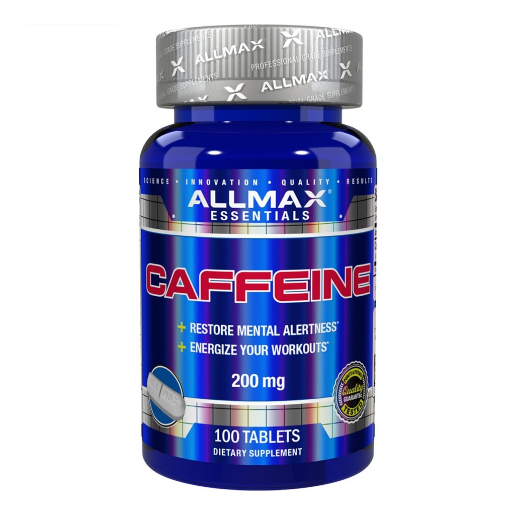 ALLMAX Nutrition Koffein piller, Vedvarende energi & Pre - Workout Mental Focus, Hurtig Absorbing & Vegan, 200 mg, 100 tabletter