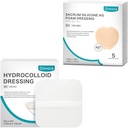 Hydrocolloid Wound Dressing, 10 Pack Ultra Thin 4" x 4" + Ag Silver Sacrum Foam Wound Dressing Bandages Silicone Adhesive Border 7"x7"
