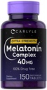 Carlyle Melatonin 40 mg Complex 12 4; 150 Fast Opløs tablets 12 4; Ekstra styrke Support 124; med Ashwagandha og Kamille 12 4; Vegetar, Non- GMO, Gluten Free Supplement