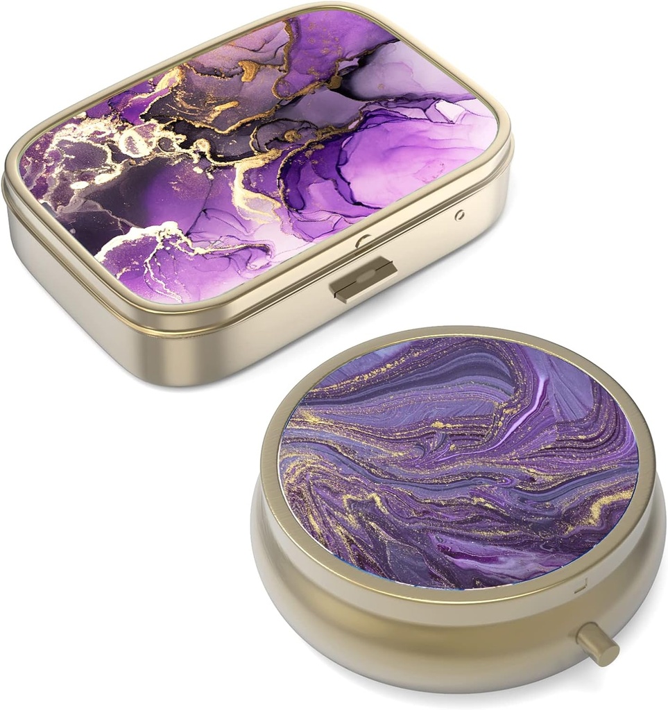 Pill Case Pill Box med spejl Retro Small Pill Case til purse eller Pocket Bronze Pill Box eller vitaminer, fiskeolie, kosttilskud, Pill Containe Travel Gaver