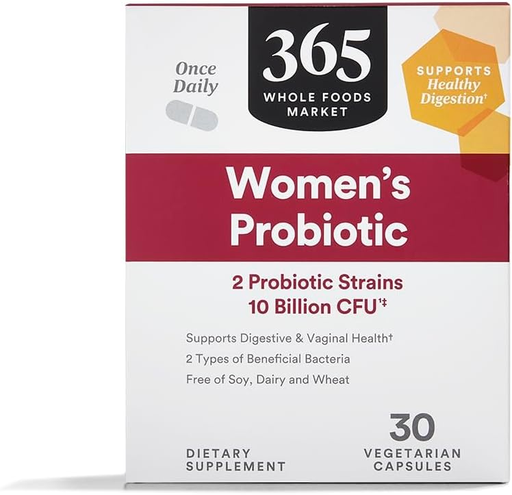 365 ved Whole Foods Market, Women 's Once Daily Probiotic (Vegetarisk og fri for soja, mejeriprodukter og hvede), 10 milliarder CFU, 30 Greve