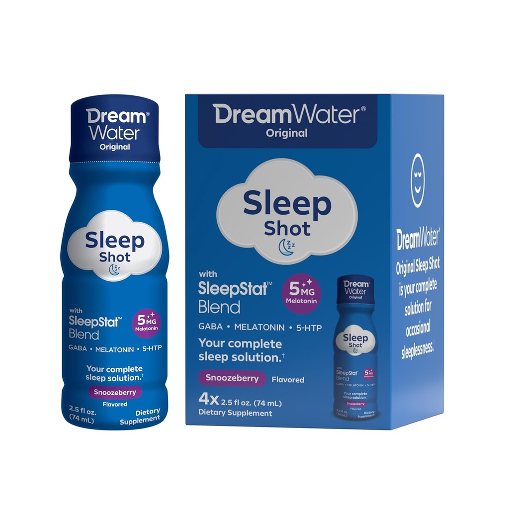 Dream Water Sleep Aid Support Drink; Melatonin 5mg, GABA, 5- HTP; Zero Sugar, Natural Articulors, Ingen Tilføjet Farver, 2,5 oz flydende Sleep Shots, Snoozeberry, 4 -Greve