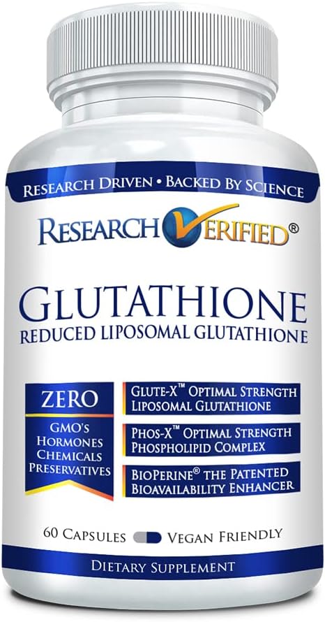 Forskning Verified ® Glutathion - Liposomal Glutathion 500 mg med Phospholipid Complex, C-vitamin, Bioperine ® - 60 kapsler - 1 flaske