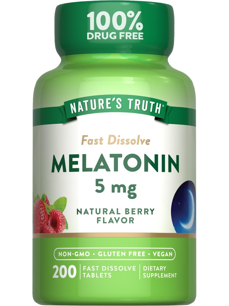 Nature 's Truth Melatonin 5mg Fast Dissoll Tablets against 124; 200 Greve # 124; Natural Berry Flavor # 124; Vegan, Non- GMO & Gluten Free Supplement