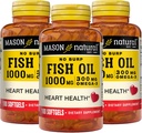 Mason Natural No Burp Fish Oil 1000 mg Omega, 3 300 mg, Understøtter Normal Heart Health, 100 Softgels (pakke med 3)