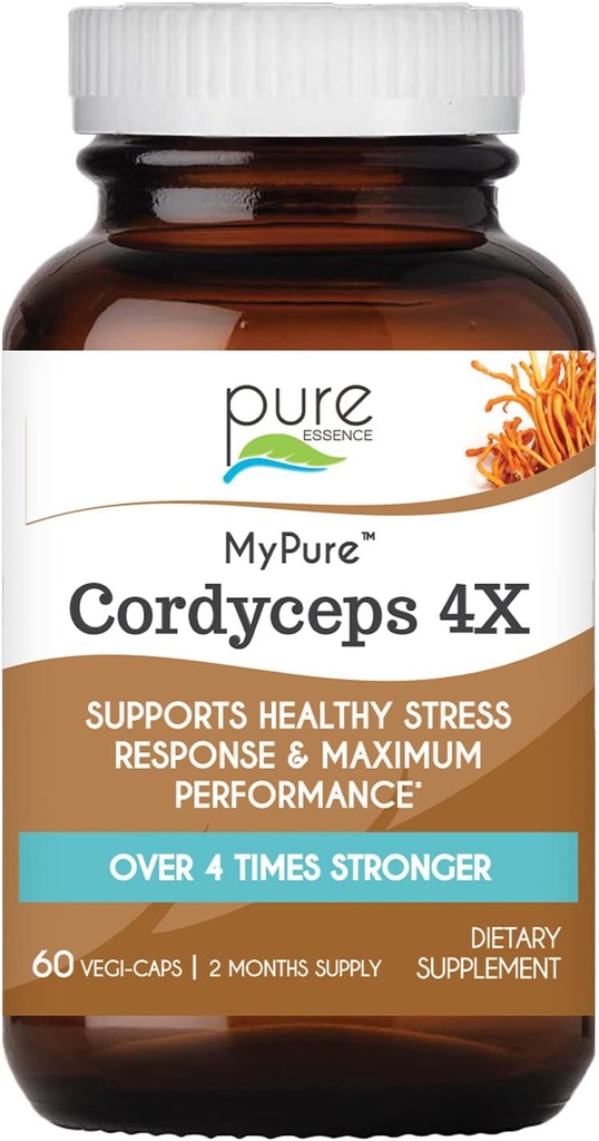 PURE VÆSENTLIGE ETIKER MyPure Cordyceps 4X svampe - Koncentreret Cordyceps Svampe Pulver Kosttilskud til immunsystem, Stress Response, Fysisk og mental ydeevne - 2 Måneders forsyning