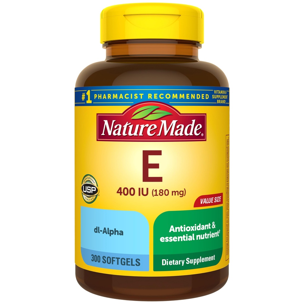 Nature Made Vitamin E 180 mg (400 IE) dl- Alpha, Kosttilskud til antioxidant Support, 300 Softgels, 300 Day Supply