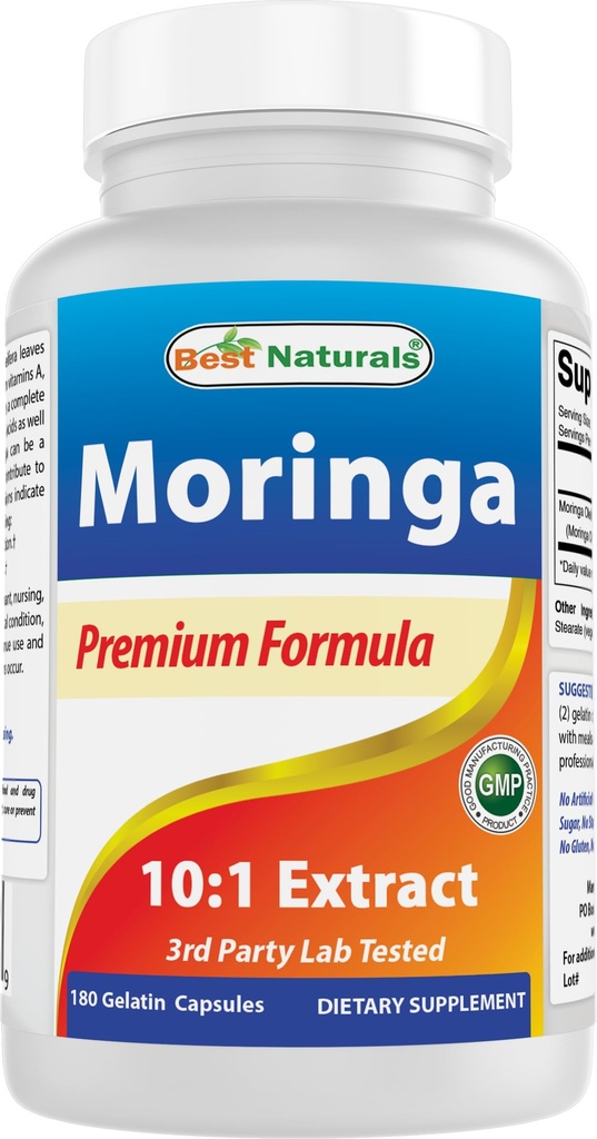 Best Naturals Moringa Extract 10:1 1500mg per Serving - 180 Capsules - Superfood Nutrients for Healthy Wellbeing