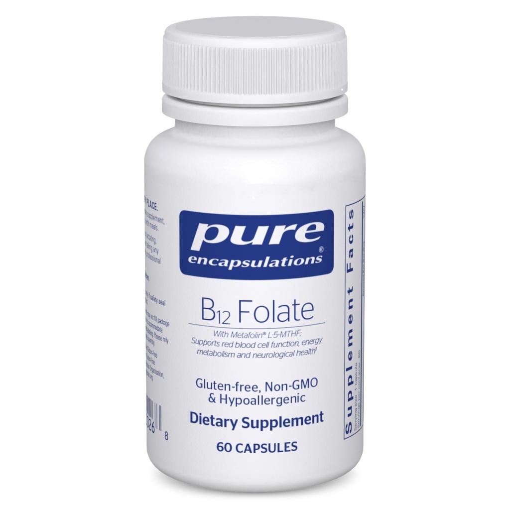 Ren indkapsling B12 Folat - Energitilskud til støtte nerver, Energi Metabolisme & Kognitiv Support * - med vitamin B Folat som Metafolin - 60 Kapsler