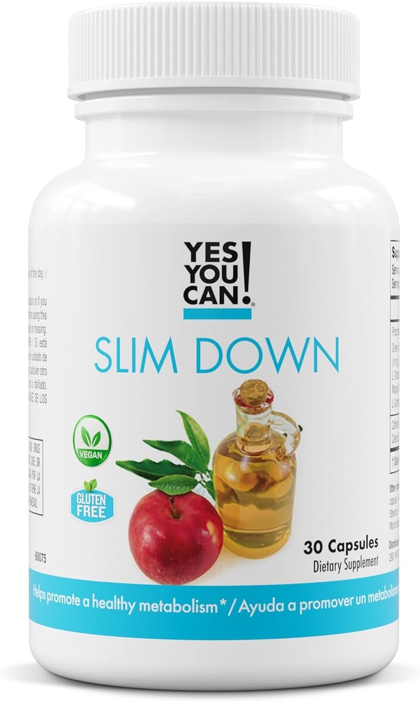 Yes You Can! Slim Down Dietary Supplements - with African Mango, L-Carnitine, Apple Cider Vinegar, Green Tea Extract, and Caffeine derived from Guarana Seed Extract, 30 Capsules/1 Month Supply