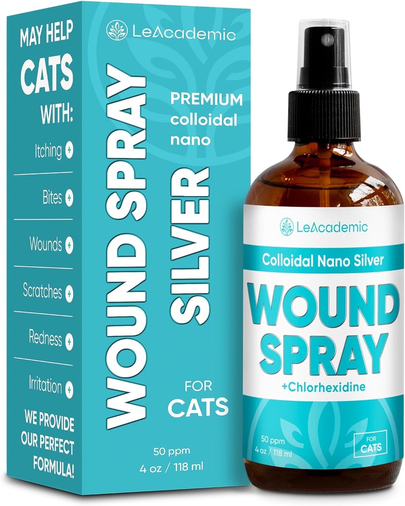 Cat Wound Care Spray er perfekt med Cat Cone Buddh124; Nano Silver + Chlorhexidin i Sammensætningen Buddh124; Bider, Scratches, Rødme, Irritation, og Sutures Efter Kirurgi Buddh124; 4 Oz