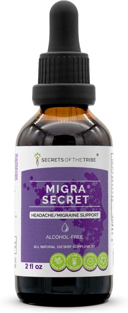 Secrets of the Tribe - Migra Secret, Hovedpine / Migræne Support, Urte Supplement Blend Drops Alkohol- Free Liquid Extract (2 fl oz)