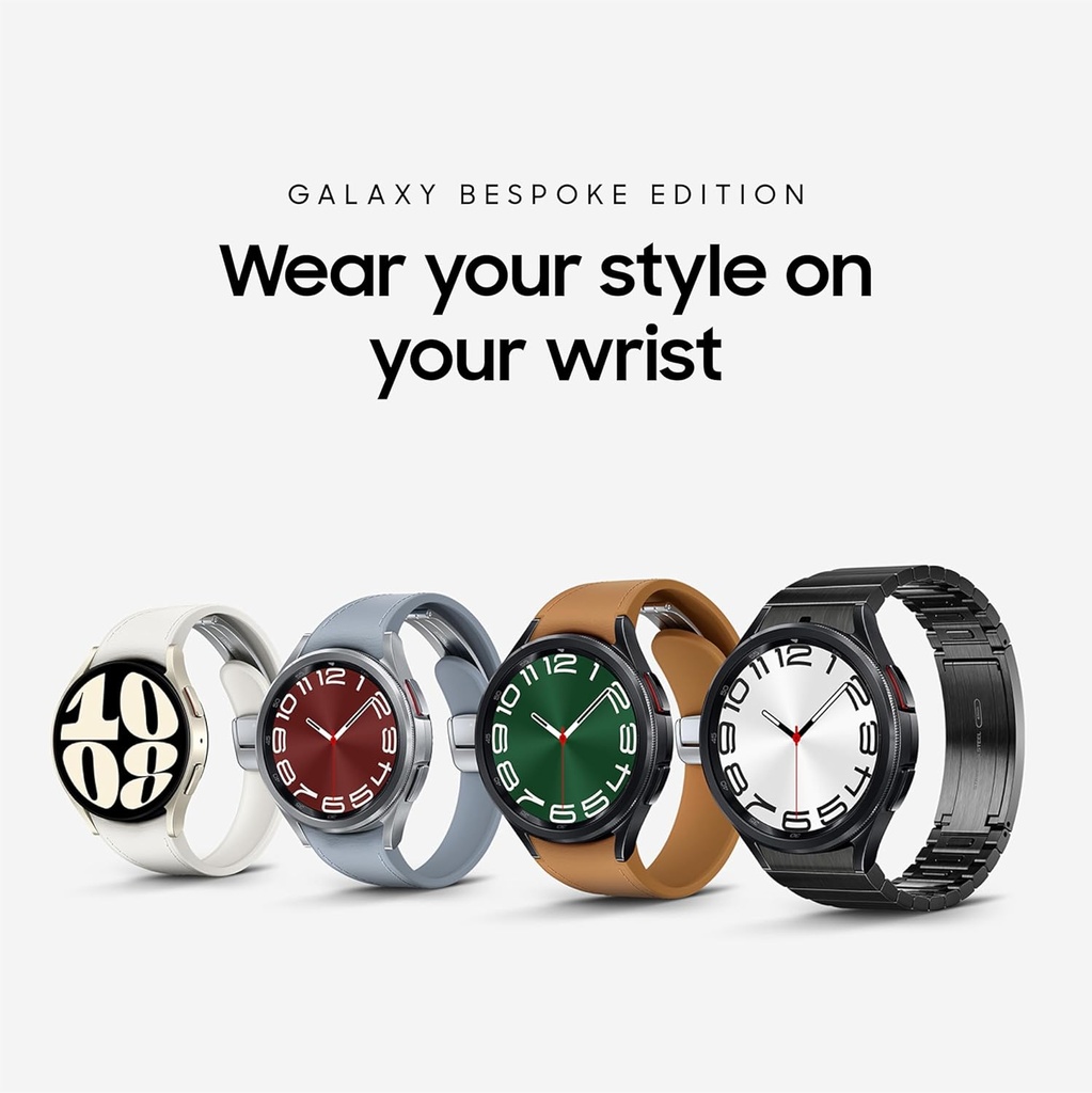 SAMSUNG Galaxy Watch 6 Bespoke Edition 47mm Eksklusiv Bluetooth Smartwatch, Sundhed, Fitness, Sove, HR Tracker, Forbedret batteri, Safir Crystal Glass, US version, sort D-spænde Band, Hybrid Camel