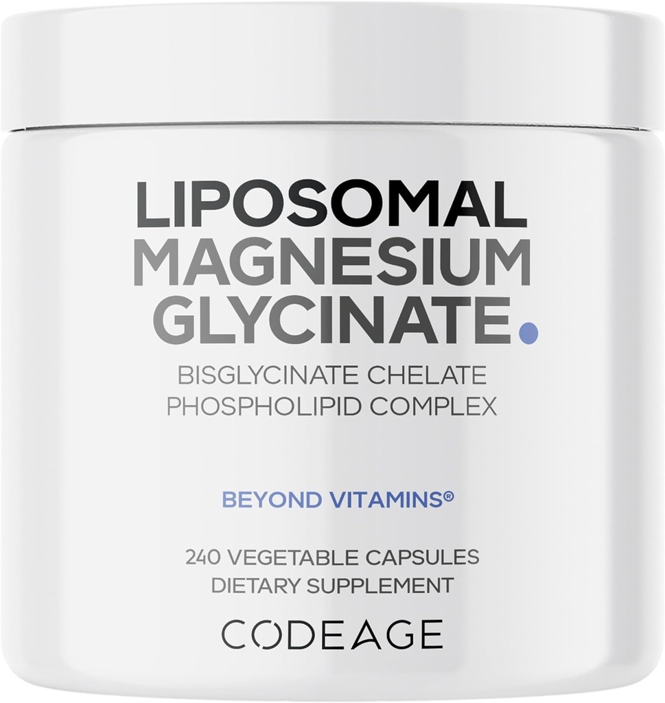 Kodeage Liposomal Magnesiumglycinat Supplement, 2- måneders forsyning, Bisglycinat Magnesiumchelat, chelateret Magnesiummineralsk piller, BioPerine Black Pepper Vitamin Kapsler, ikke- GMO Vegan, 240 ct