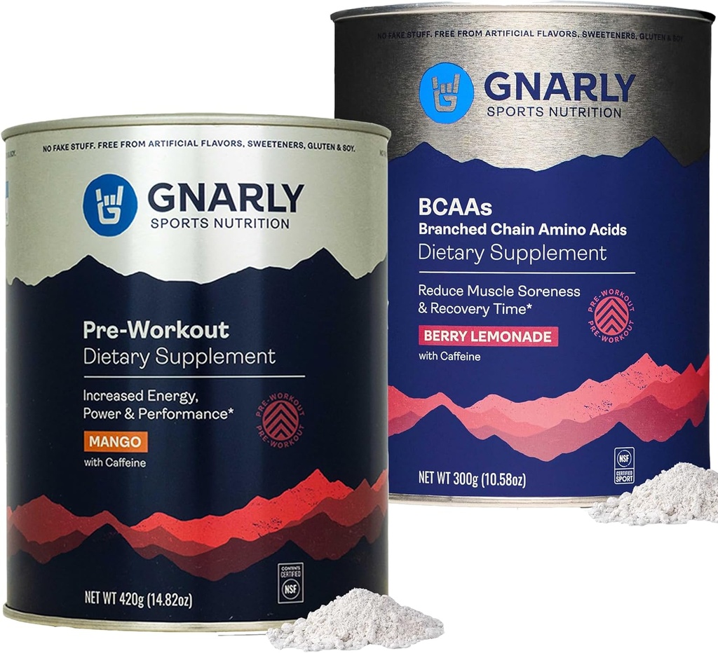 Gnarly Nutrition Preworkout Mango (14.82oz) BCAAs Berry Lemonade (10.58oz)