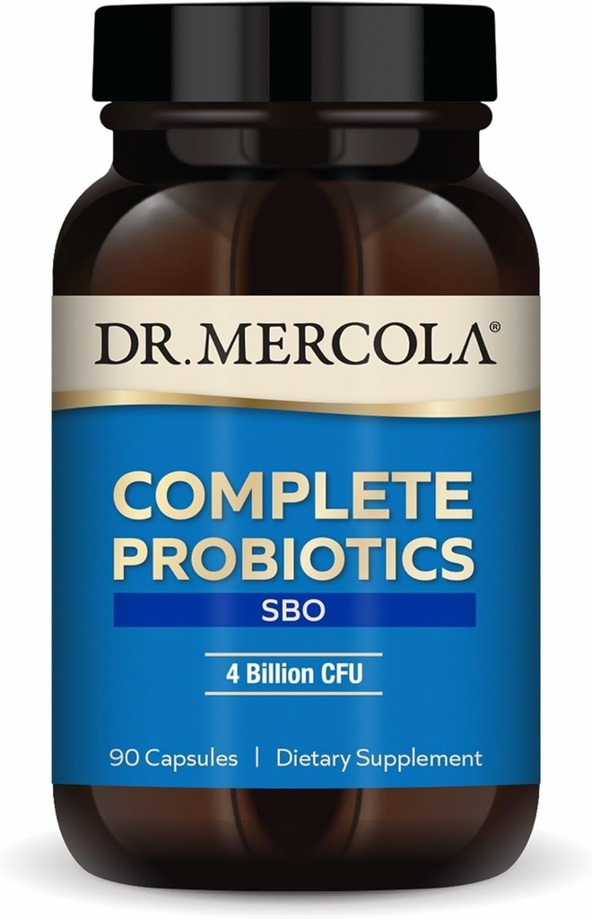 Dr. Mercola Complete Probiotika SBO - 4 milliarder CFU - for Gut Health - Understøtter sund immunfunktion - Non-GMO, Gluten- Free & Soy- Free - 90 Kapsler (90 Servere)