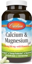 Carlson - Calcium & Magnesium Gels, 2: 1 Calcium til Magnesium Ratio, 200 mg Calciumsupplement, 100 mg Magnesiumsupplement, Knoglestøtte, Energiproduktion, 250 Softgel