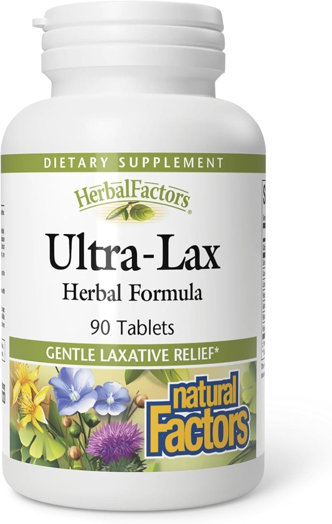 HerbalFactors by Natural Factors, Ultra- Lax Herbal Formel, understøtter forsigtigt Relief fra lejlighedsvis Forstoppelse, 90 tabletter (90 portioner)