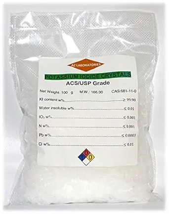 Kalium Iodide, USP Grad 100 gram. Fine krystaller pulver