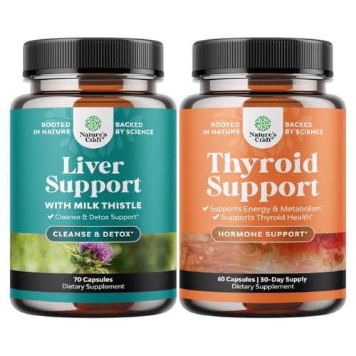 Bundle af lever rense Detox & reparation Formel og Herbal Thyroid Support Complex - med Mælk Thistle Mælkebøtte Root gurkemeje og Artichoke Extract - Mood Enhancer Energy supplement til thyroid sundhed