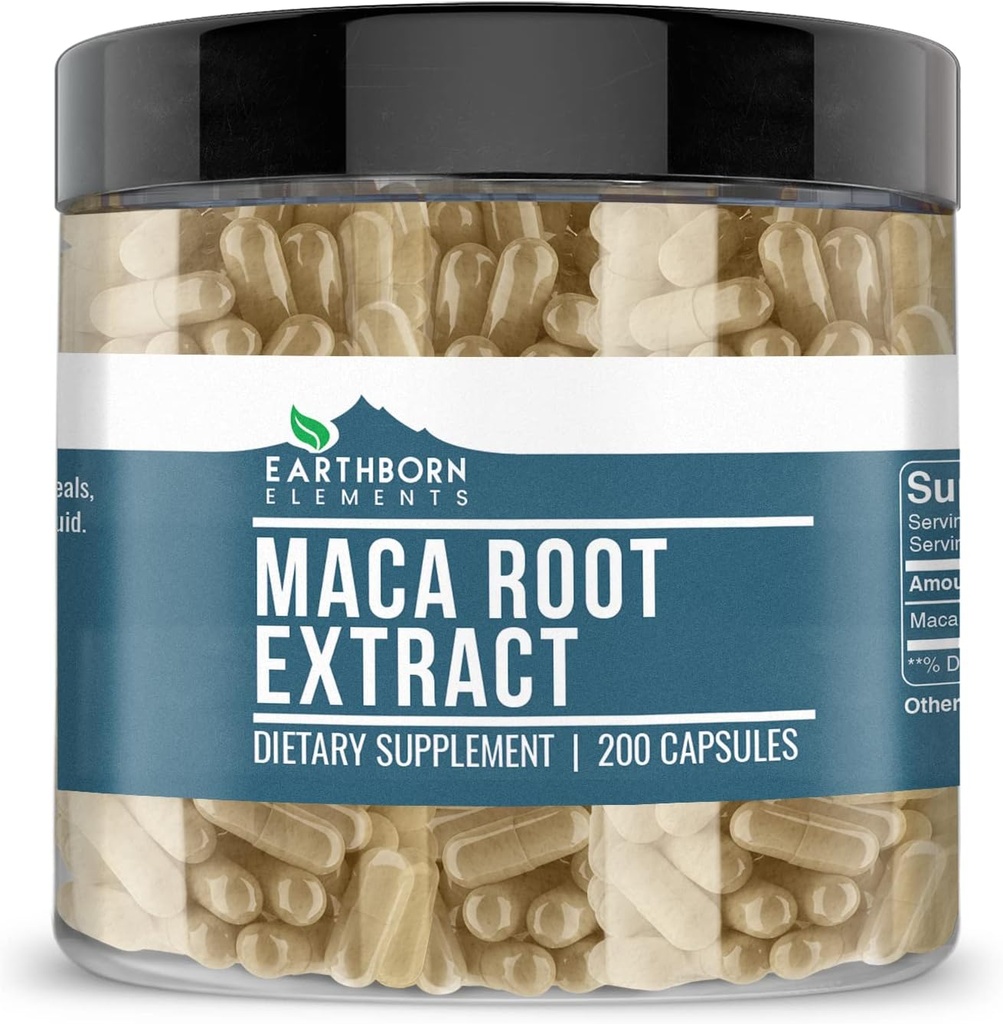 Earthborn Elements Maca Root Extract 200 Kapsler, Pure & Ufortyndet, Ingen tilsætningsstoffer