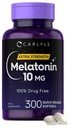 Carlyle Melatonin 10mg • 124; 300 Softgels • 124; Ekstra styrke støtte til voksne • 124; Non- GMO, Gluten Free Supplement