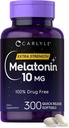 Carlyle Melatonin 10mg • 124; 300 Softgels • 124; Ekstra styrke støtte til voksne • 124; Non- GMO, Gluten Free Supplement
