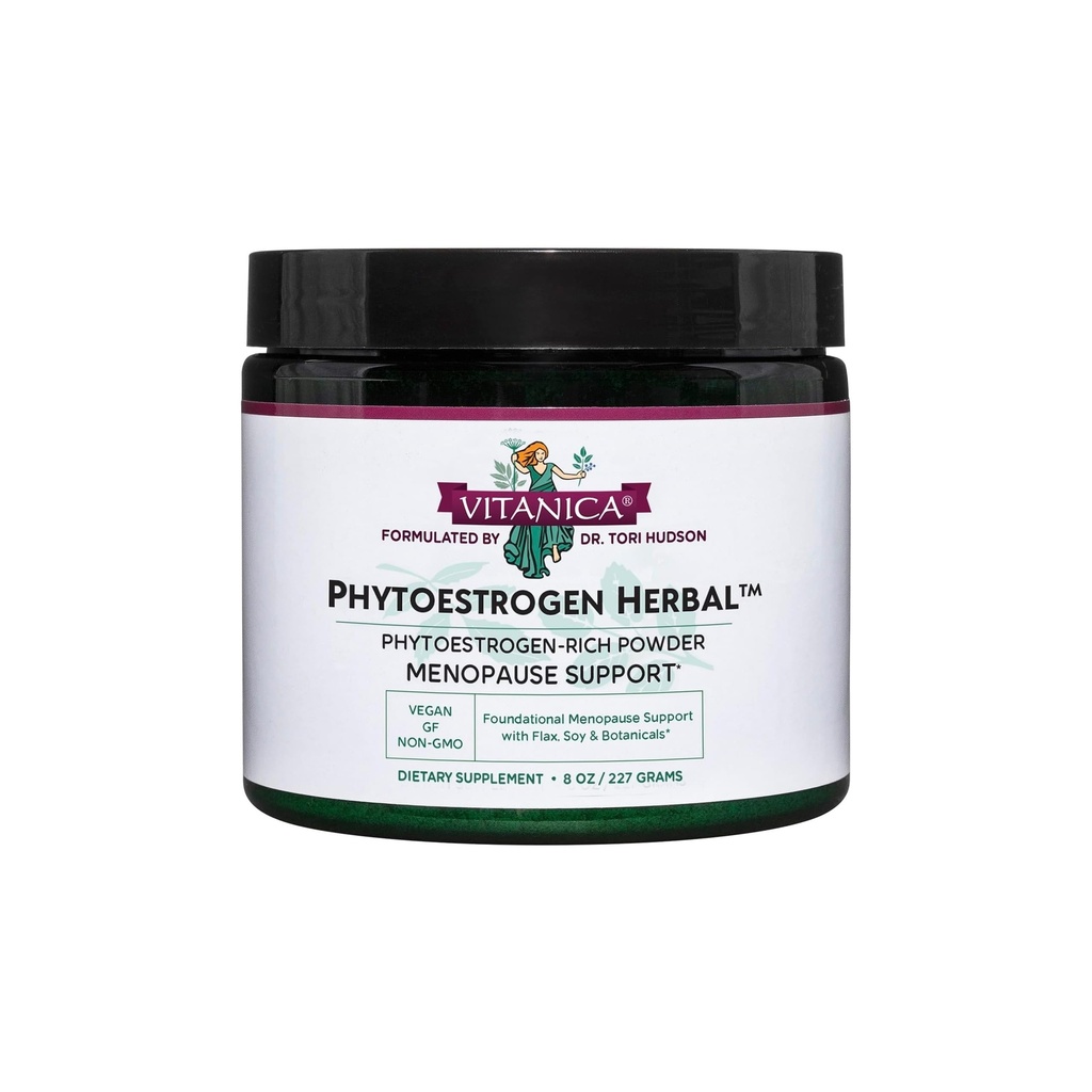 Vitanica Phytoøstrogen Herbal Non- GMO PMS, Menopause Relief Supplement for kvinder, Hormone Balance, Night Sweats & Hot Flash Relief, Soy Isoflavoner, Vegan, Powder 8 Oz (Phytoøstrogen Urbal)