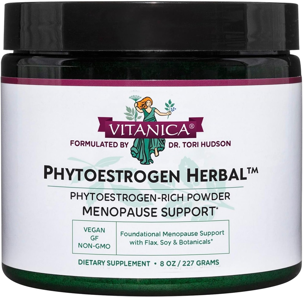 Vitanica Phytoøstrogen Herbal Non- GMO PMS, Menopause Relief Supplement for kvinder, Hormone Balance, Night Sweats & Hot Flash Relief, Soy Isoflavoner, Vegan, Powder 8 Oz (Phytoøstrogen Urbal)