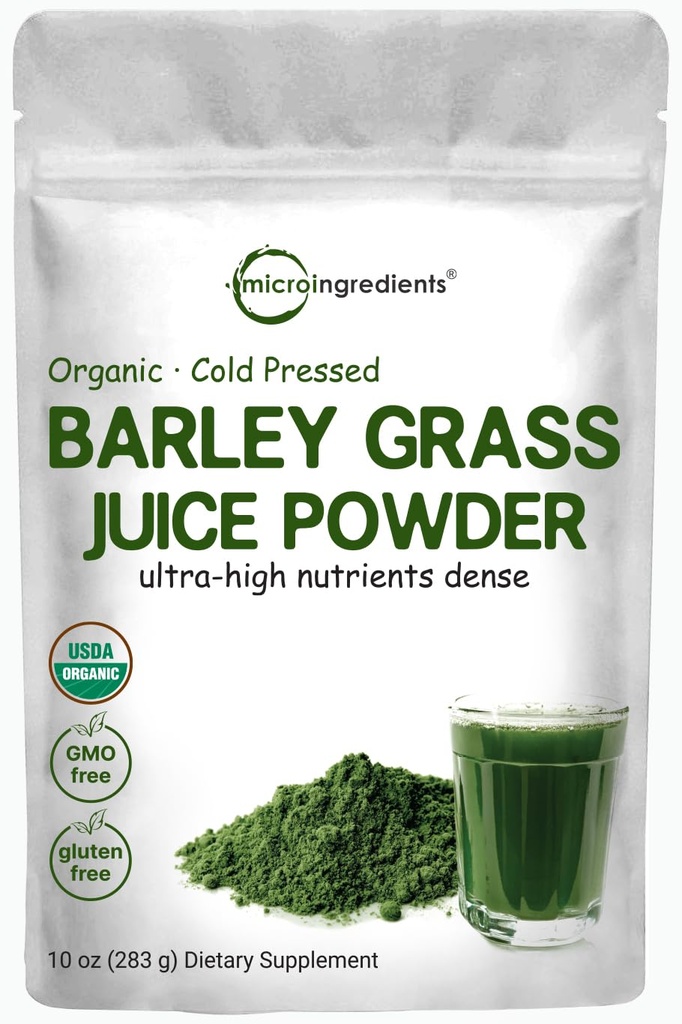 Micro Ingredients Organic Barley Grass Juice Powder, 10 Ounce, Cold Pressed, US Grown, Rig i immunvitamin, fibre, mineraler, antioxidanter og protein, Support immunsystem og fordøjelse, Vegan