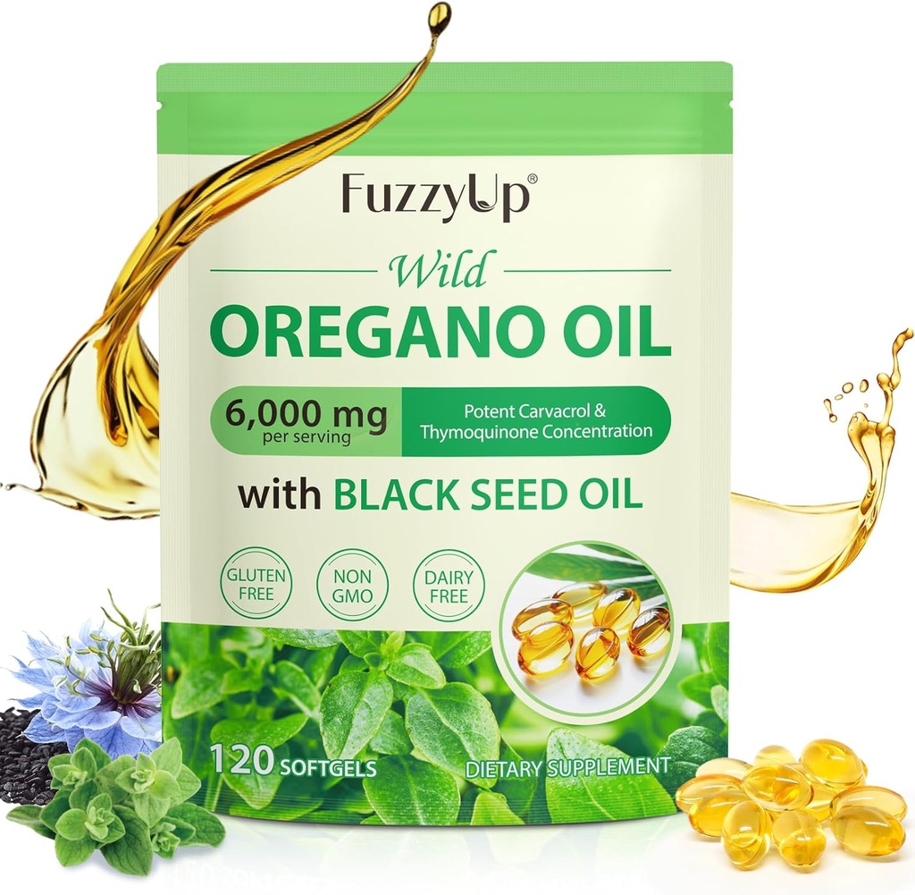 Oregano Oil Capsules, 2 in 1 6000mg Oil of Oregano with Black Seed Oil 200mg, Oil of Oregano Softgels 120 Count, Organic Oregano Oil Capsules, Immunsupport, Non- GMO, Dairy- Free, Gluten- Free